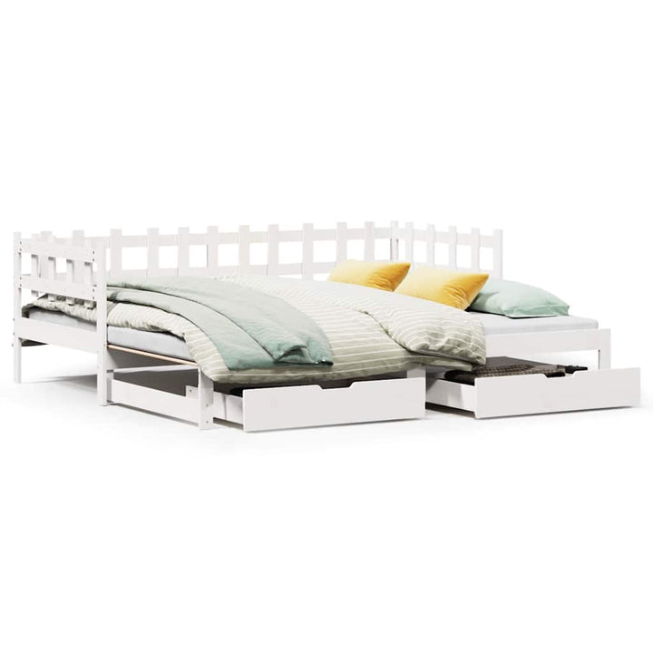 daybed med udtræk og skuffer uden madras 90x200 cm hvid