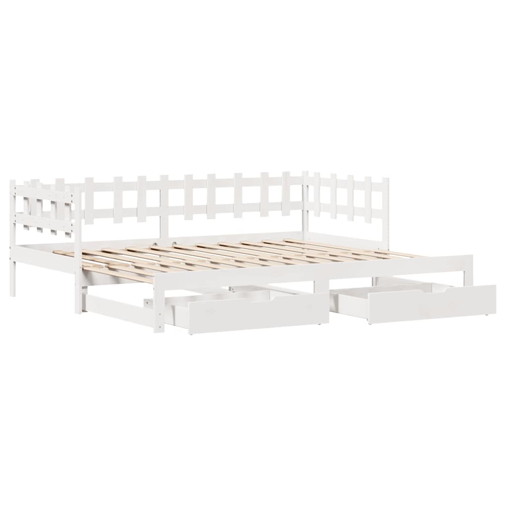daybed med udtræk og skuffer uden madras 90x190 cm hvid