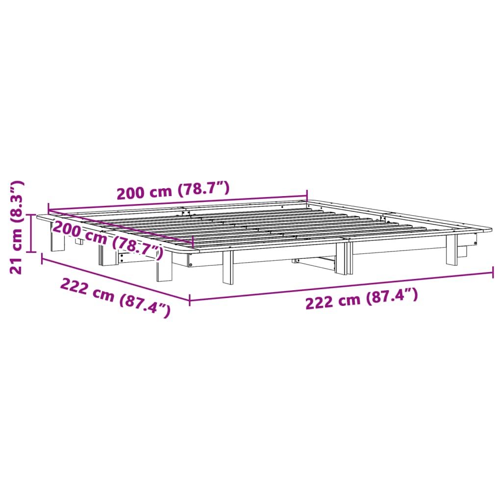 sengeramme uden madras 200x200 cm massivt fyrretræ hvid