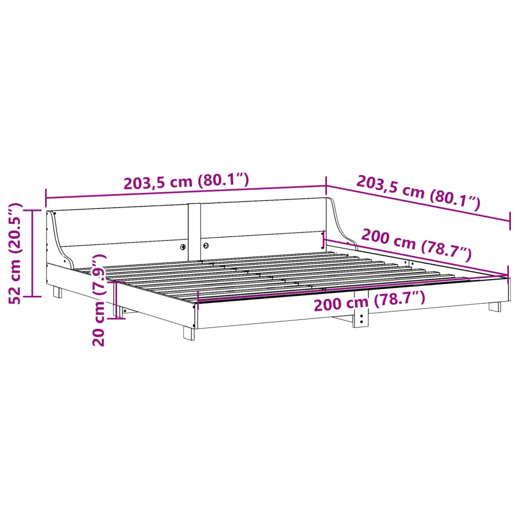sengeramme uden madras 200x200 cm massivt fyrretræ gyldenbrun