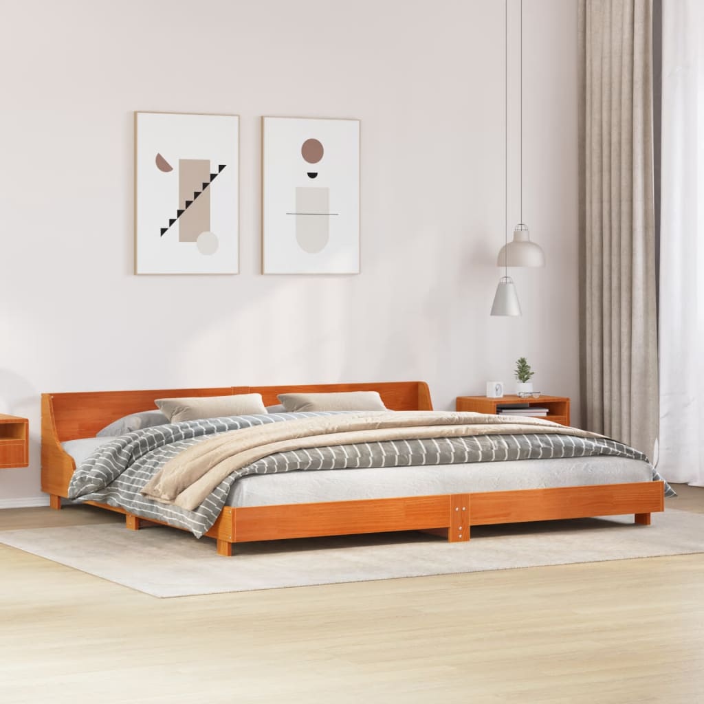 sengeramme uden madras 200x200 cm massivt fyrretræ gyldenbrun