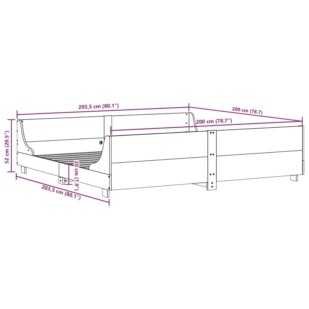 sengeramme uden madras 200x200 cm massivt fyrretræ gyldenbrun