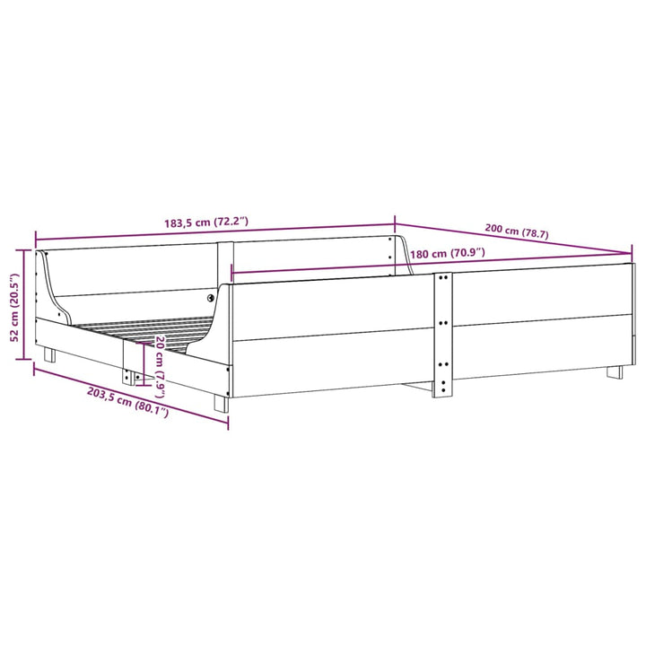 sengeramme uden madras 180x200 cm massivt fyrretræ