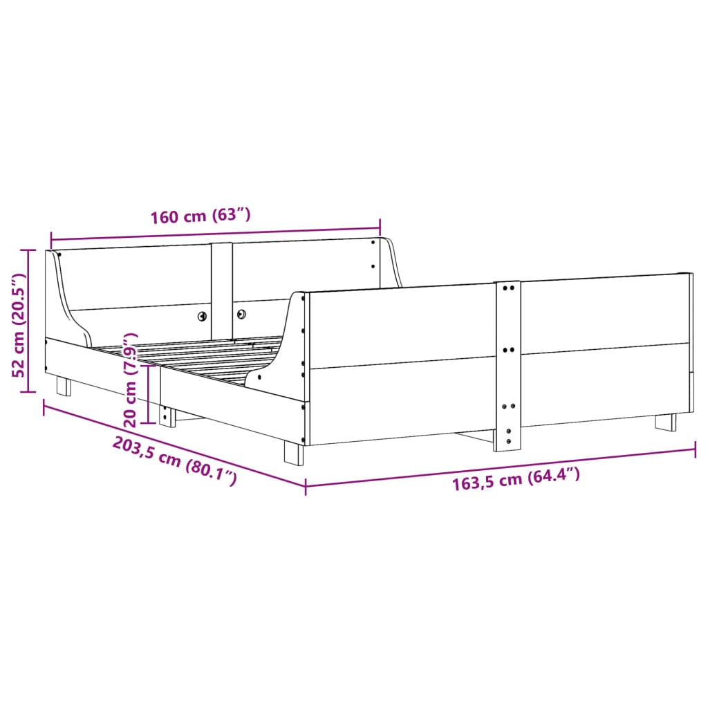 sengeramme uden madras 160x200 cm massivt fyrretræ