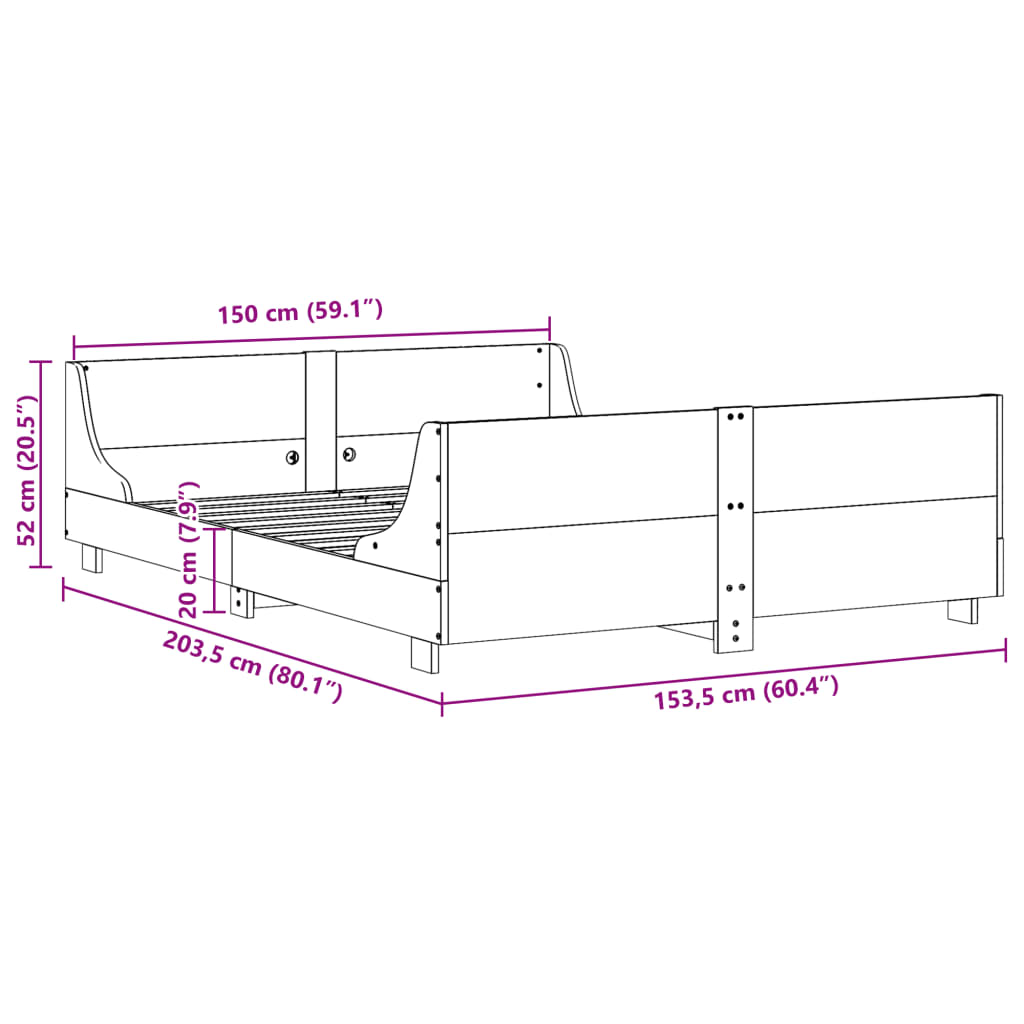 sengeramme uden madras 150x200 cm massivt fyrretræ