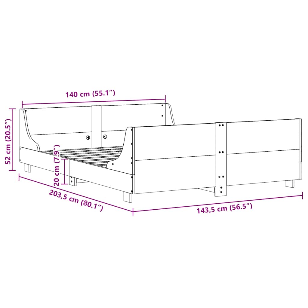 sengeramme uden madras 140x200 cm massivt fyrretræ hvid