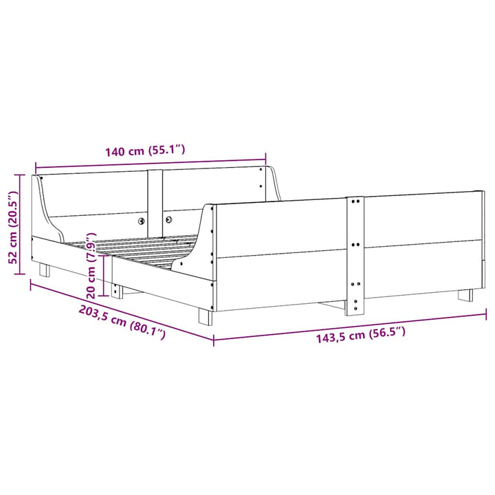 sengeramme uden madras 140x200 cm massivt fyrretræ hvid