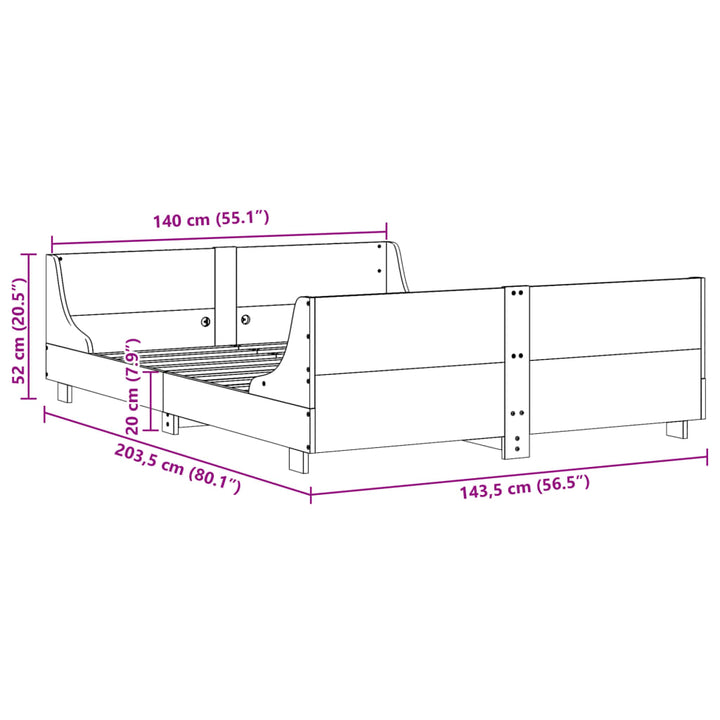 sengeramme uden madras 140x200 cm massivt fyr gyldenbrun