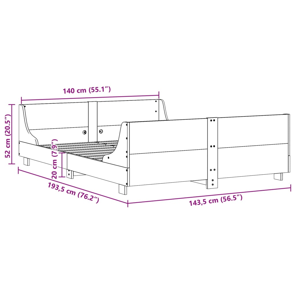 sengeramme uden madras 140x190 cm massivt fyrretræ