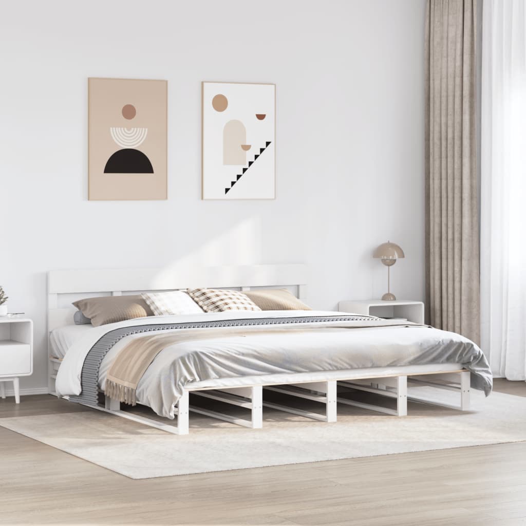 sengeramme uden madras 200x200 cm massivt fyrretræ hvid