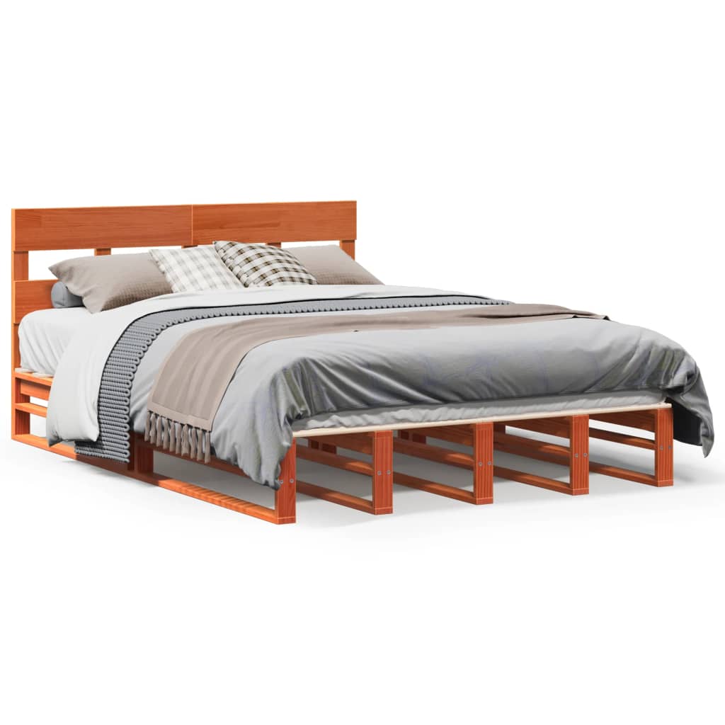 sengeramme uden madras 135x190 cm massivt fyrretræ brun