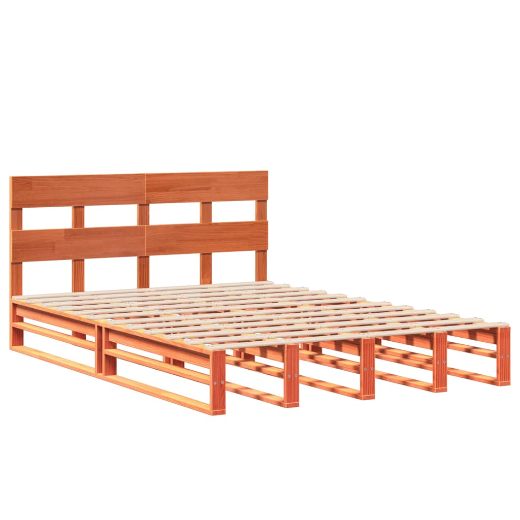 sengeramme uden madras 135x190 cm massivt fyrretræ brun
