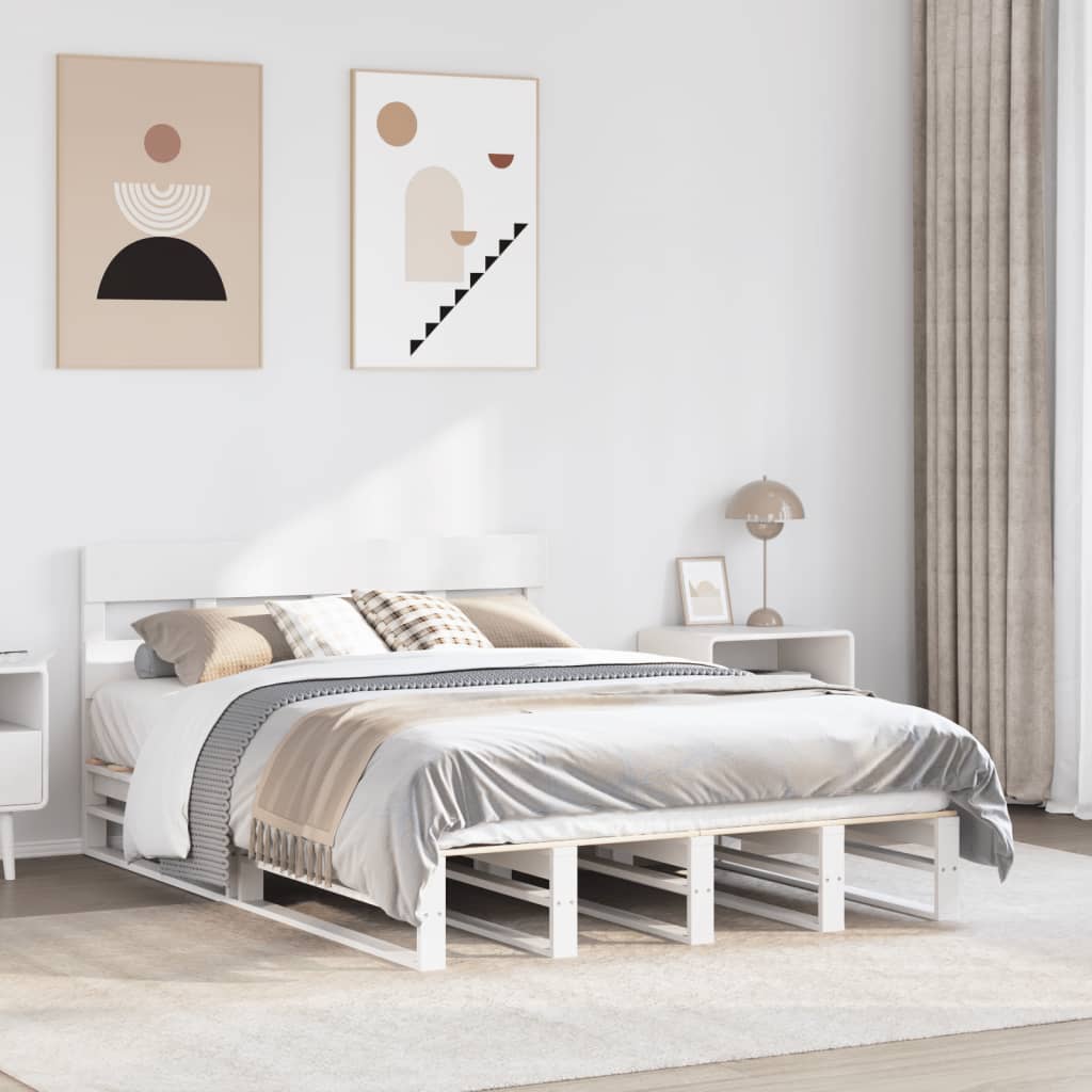 sengeramme uden madras 140x190 cm massivt fyrretræ hvid