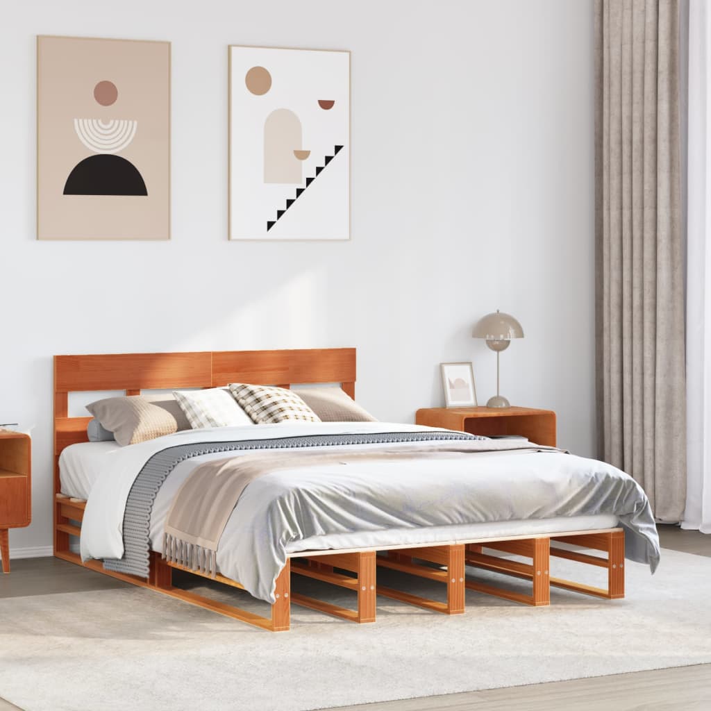 sengeramme uden madras 140x190 cm massivt fyrretræ gyldenbrun