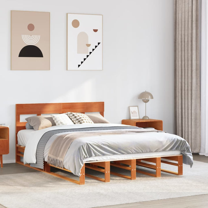 sengeramme uden madras 140x190 cm massivt fyrretræ gyldenbrun