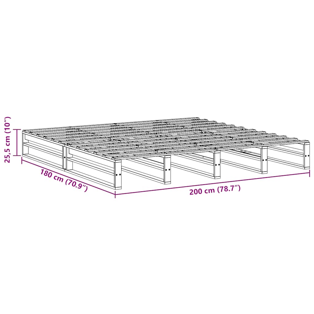 sengeramme uden madras 200x200 cm massivt fyrretræ
