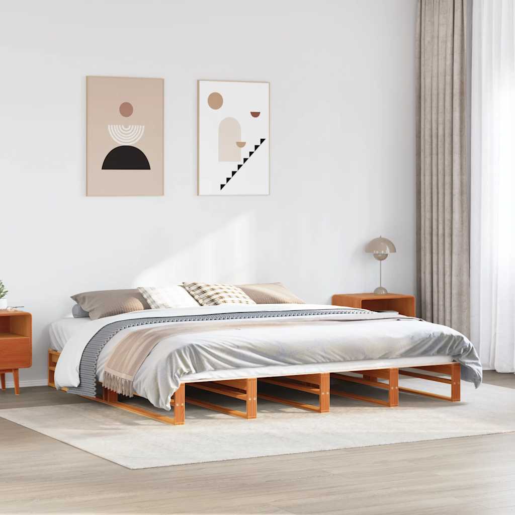 sengeramme uden madras 200x200 cm massivt fyrretræ gyldenbrun