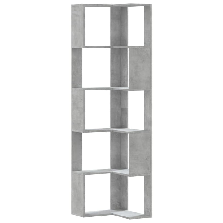 bogreol til hjørne 50x50x179cm 5hylder konstrueret træ betongrå