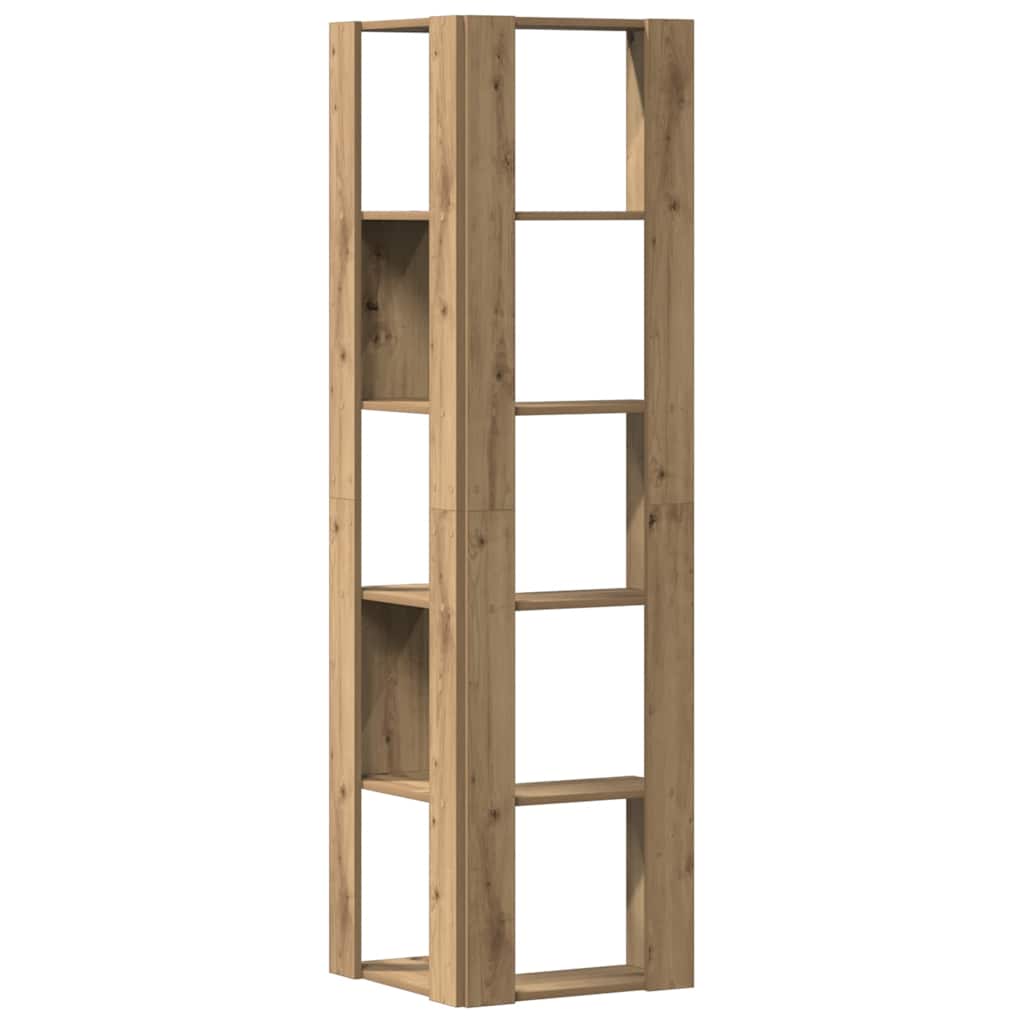 bogreol til hjørne 50x50x179 cm 5 hylder konstrueret træ eg