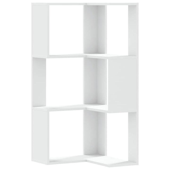 bogreol til hjørne 50x50x102 cm 3 hylder konstrueret træ hvid