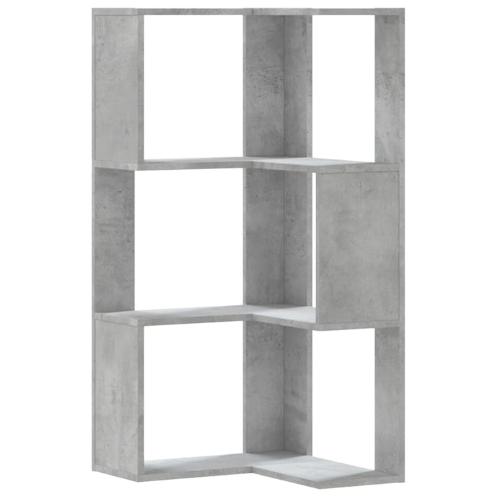 bogreol til hjørne 50x50x102cm 3hylder konstrueret træ betongrå
