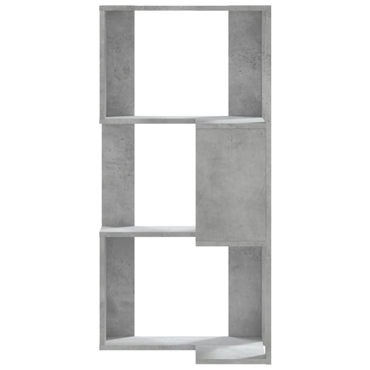bogreol til hjørne 50x50x102cm 3hylder konstrueret træ betongrå