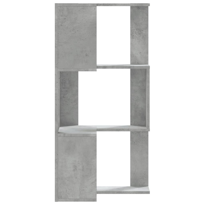 bogreol til hjørne 50x50x102cm 3hylder konstrueret træ betongrå