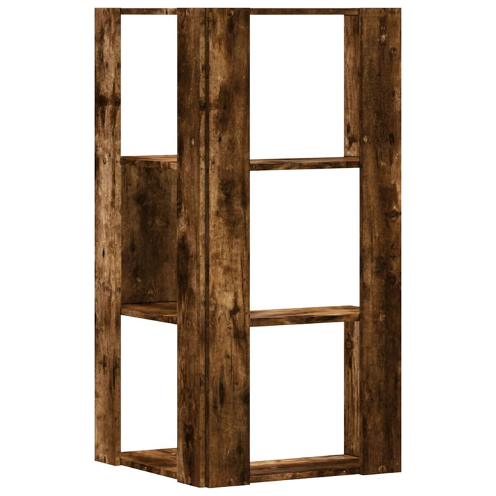 bogreol til hjørne 50x50x102cm 3hylder konstrueret træ røget eg