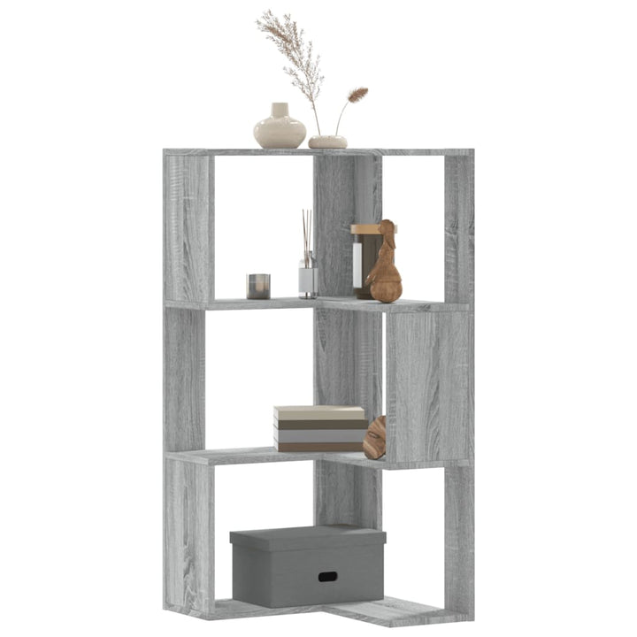 bogreol til hjørne 50x50x102 cm 3 hylder konstrueret træ