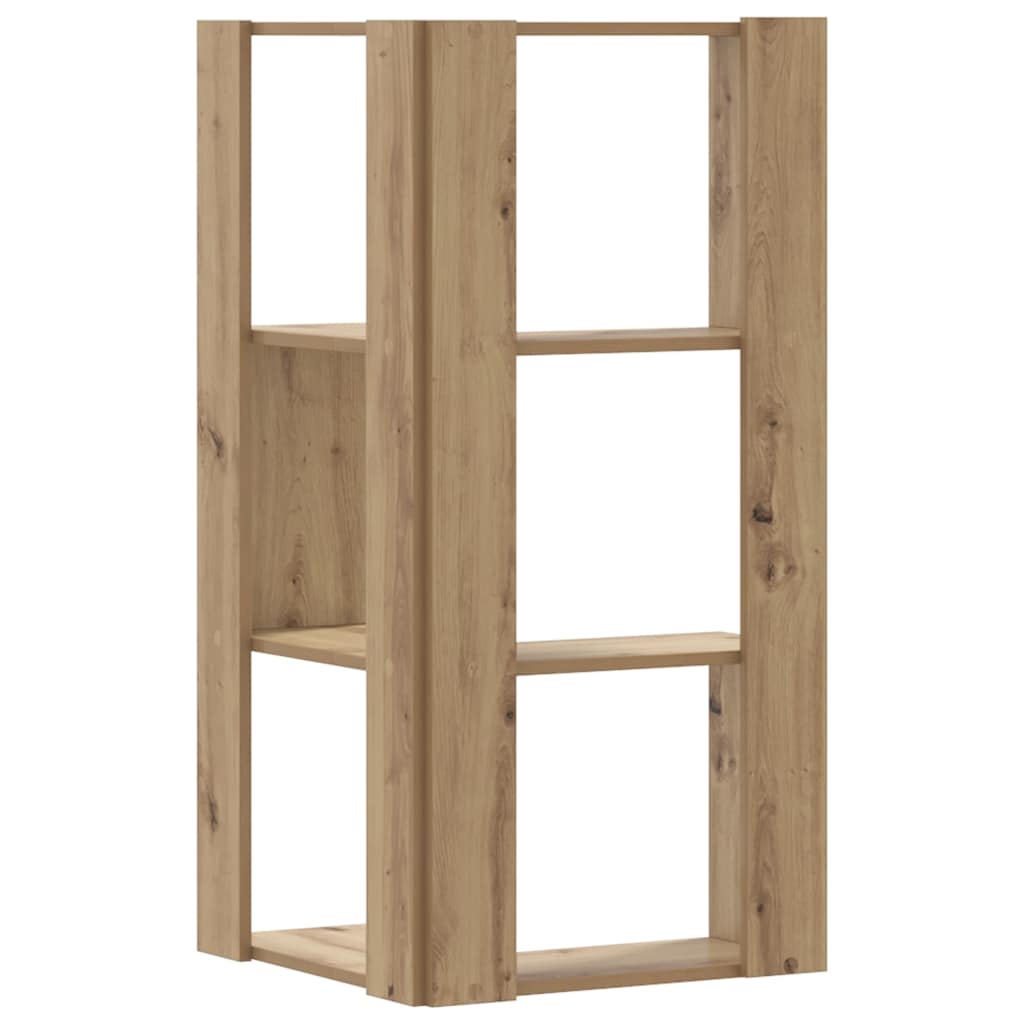 bogreol til hjørne 50x50x102 cm 3 hylder konstrueret træ egetræ