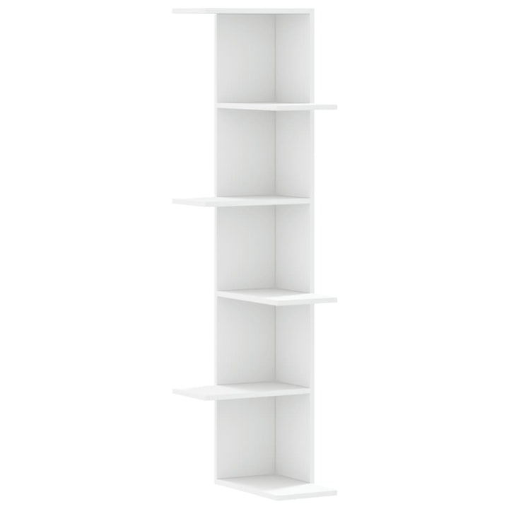 væghængt hjørnehylde 36,5x36,5x140 cm konstrueret træ hvid
