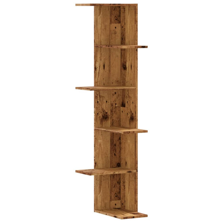 væghængt hjørnehylde 36,5x36,5x140 cm konstrueret træ