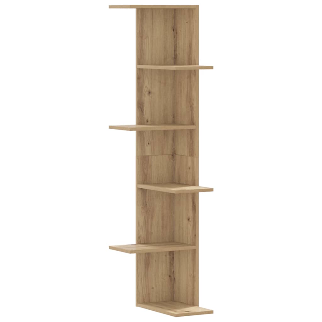 væghængt hjørnehylde 36,5x36,5x140 cm konstrueret træ eg