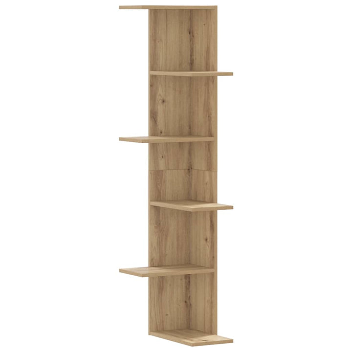 væghængt hjørnehylde 36,5x36,5x140 cm konstrueret træ eg