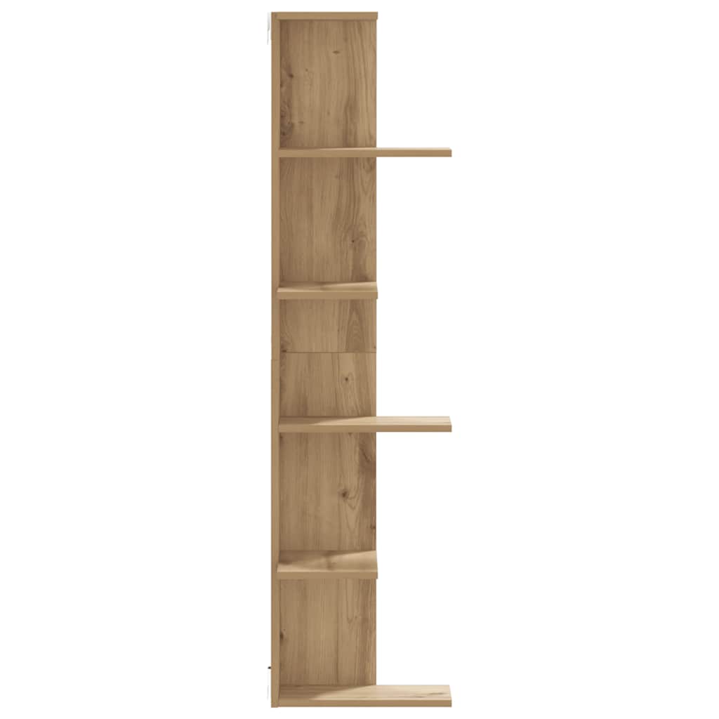 væghængt hjørnehylde 36,5x36,5x140 cm konstrueret træ eg