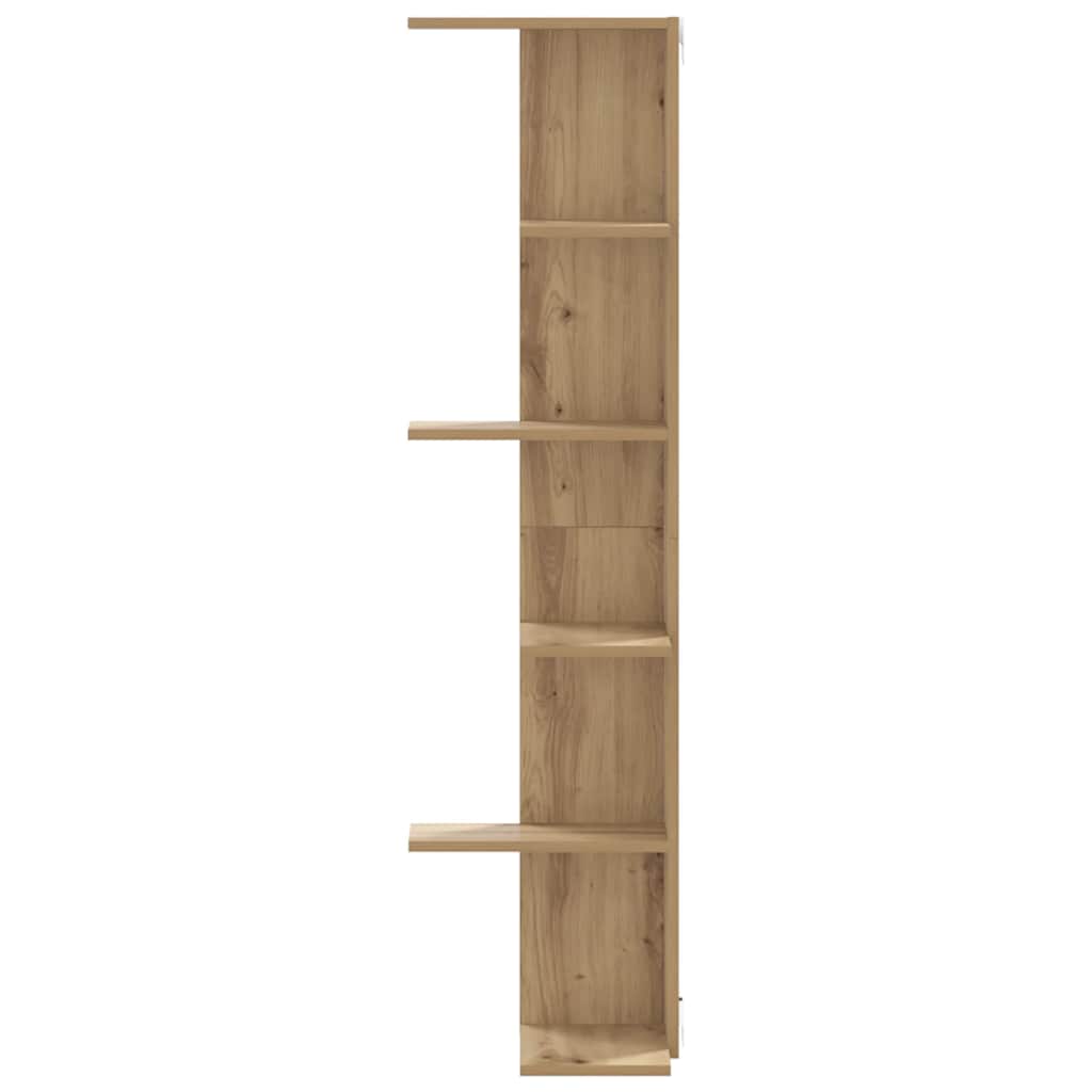 væghængt hjørnehylde 36,5x36,5x140 cm konstrueret træ eg