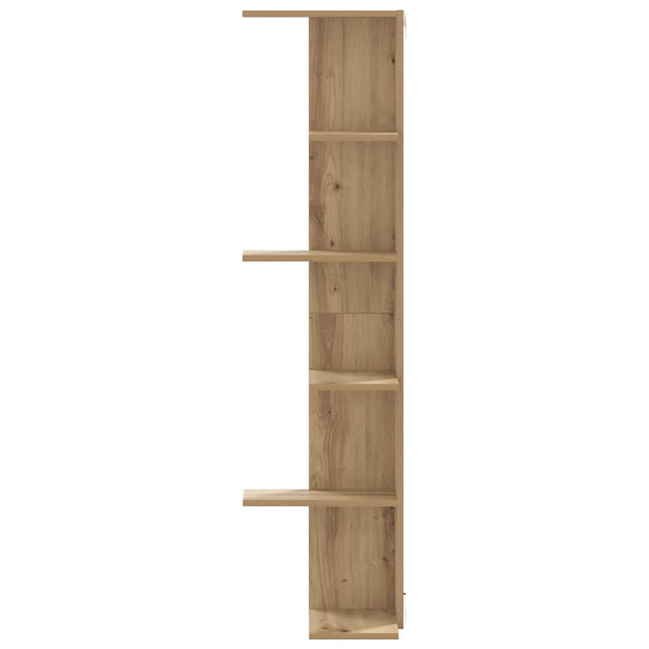 væghængt hjørnehylde 36,5x36,5x140 cm konstrueret træ eg