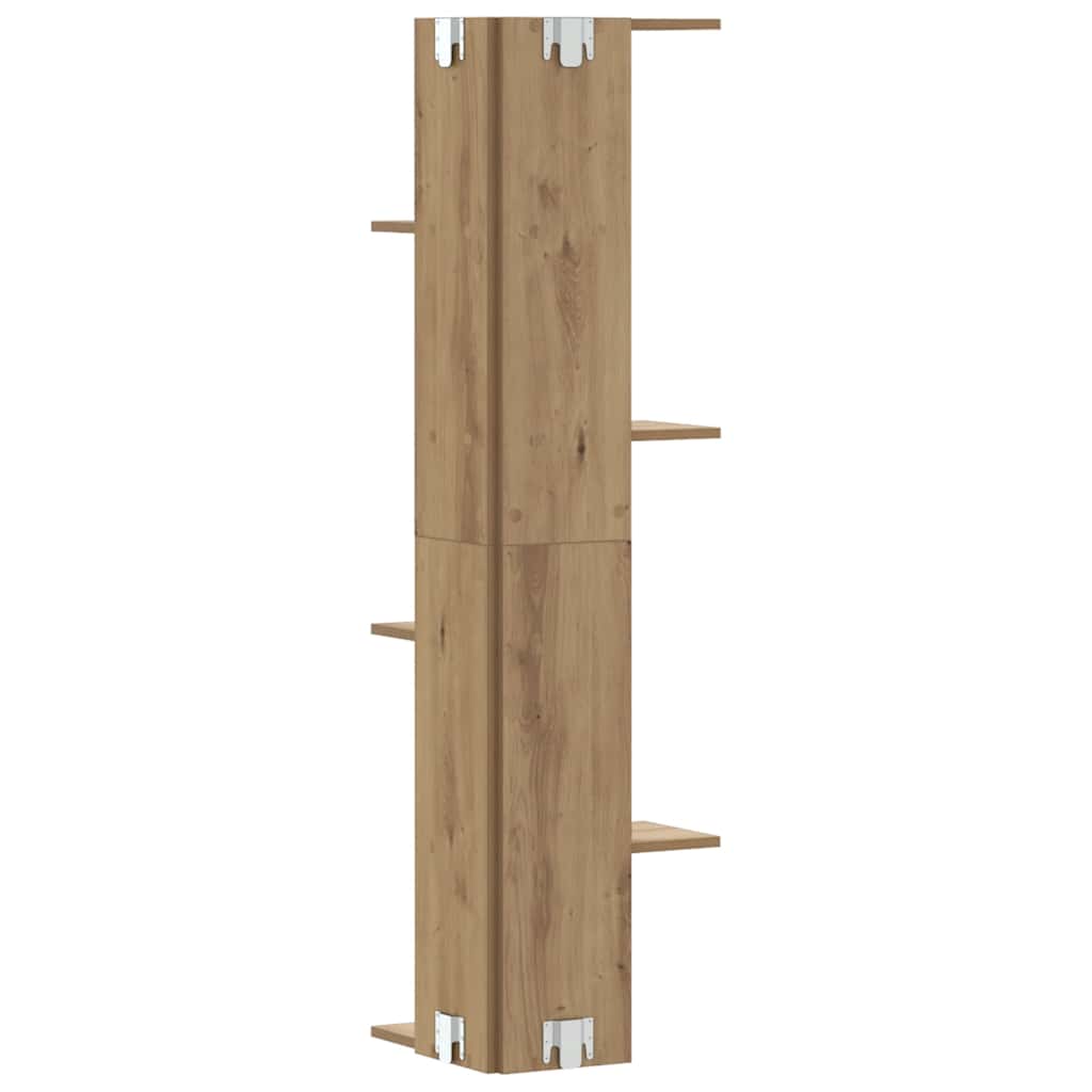 væghængt hjørnehylde 36,5x36,5x140 cm konstrueret træ eg