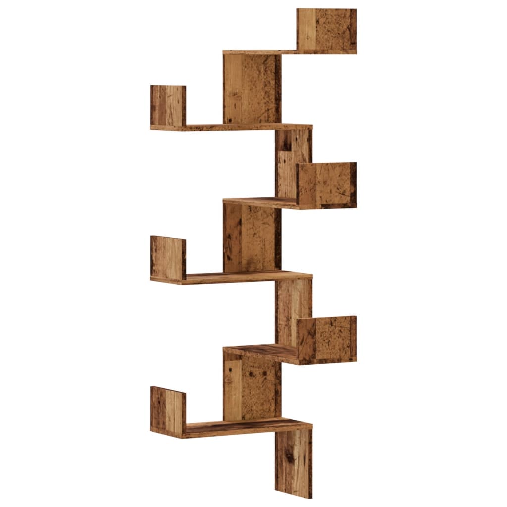væghængt hjørnehylde 45x45x147 cm konstrueret træ gammelt træ