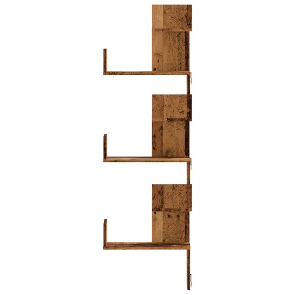 væghængt hjørnehylde 45x45x147 cm konstrueret træ gammelt træ
