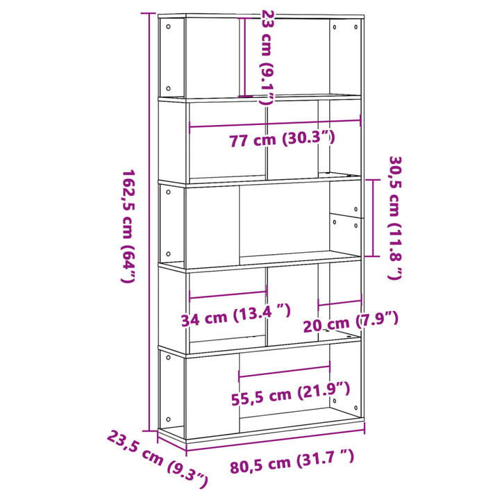 bogreol 80,5x23,5x162,5 cm 5 hylder konstrueret træ gammelt træ
