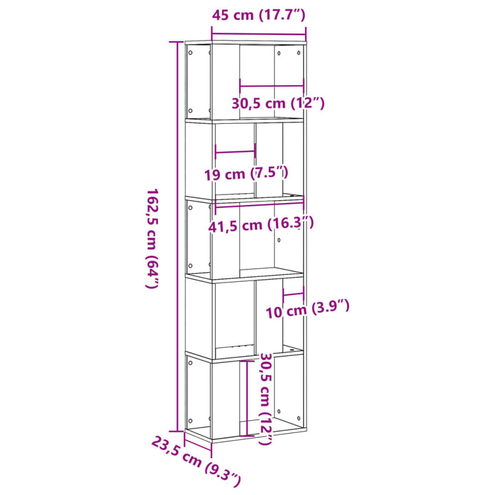 bogreol 45x23,5x162,5 cm 5 hylder konstrueret træ sonoma-eg