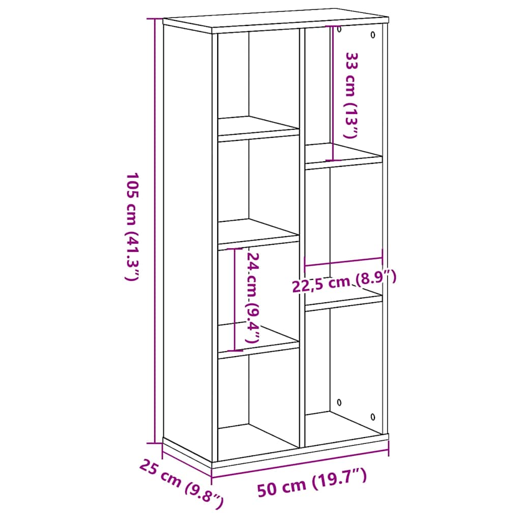 bogreol 50x25x105 cm konstrueret træ betongrå