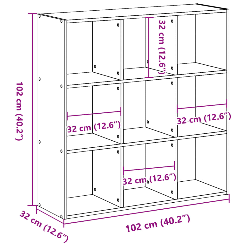 bogreol 102x32x102 cm konstrueret træ hvid