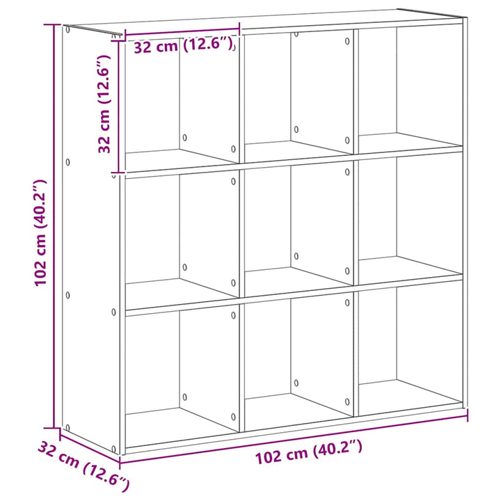 bogreol 102x32x102 cm konstrueret træ egetræsfarve