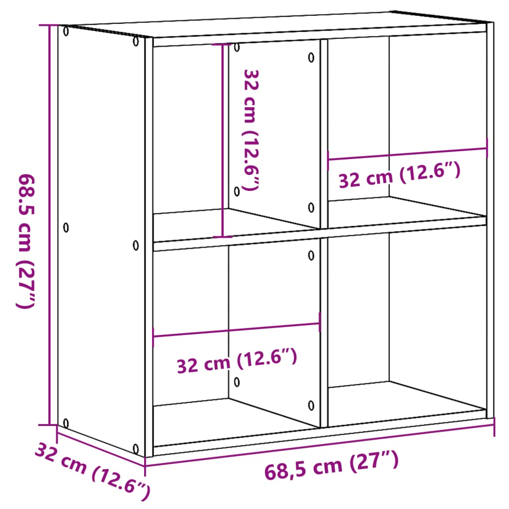 skab 68,5x32x68,5 cm konstrueret træ brun egetræsfarve