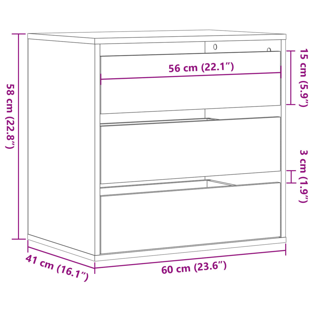 kommode til hjørne 60x41x58 cm konstrueret træ sonoma-eg