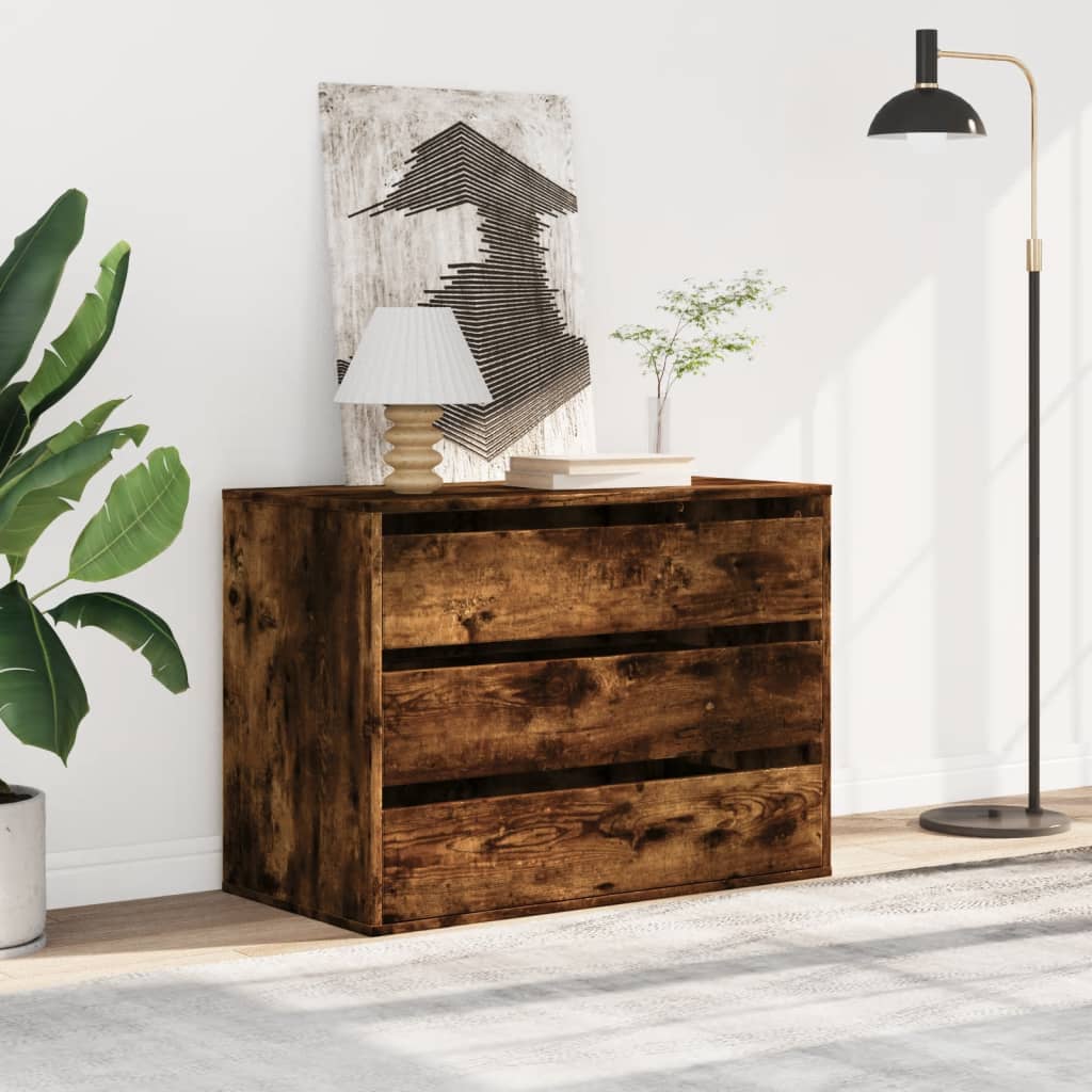kommode til hjørne 80x41x58 cm konstrueret træ røget egetræ