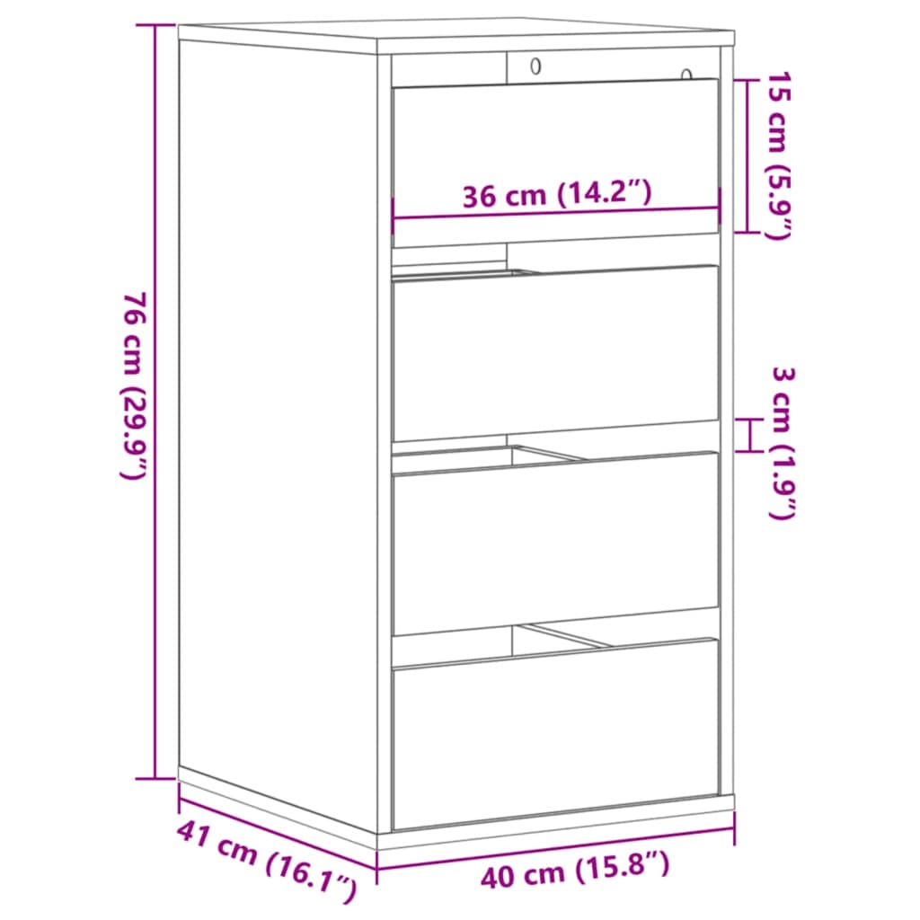 kommode til hjørne 40x41x76 cm konstrueret træ egetræsfarve