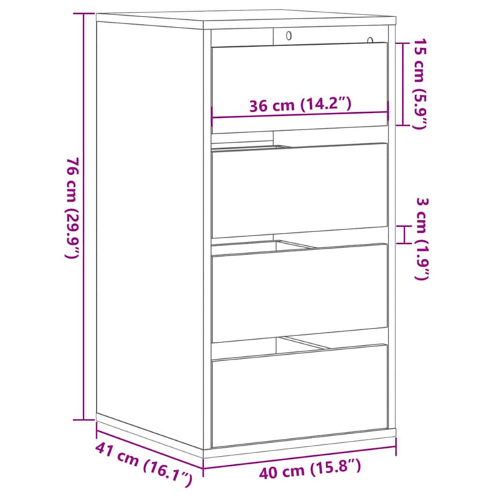 kommode til hjørne 40x41x76 cm konstrueret træ egetræsfarve